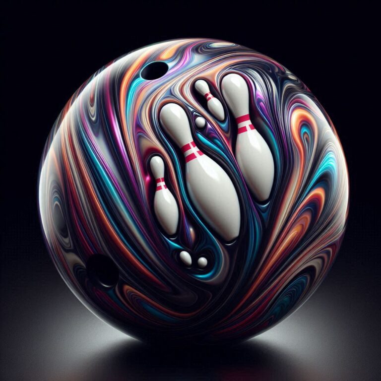 Close-up reactive bowling ball pearl coverstock pins reflection